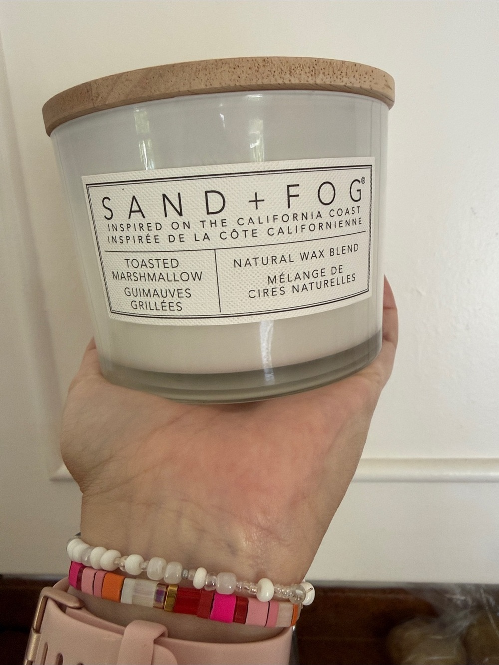 SAND + FOG Toasted Marshmallow White Jar Candle with Wooden Lid